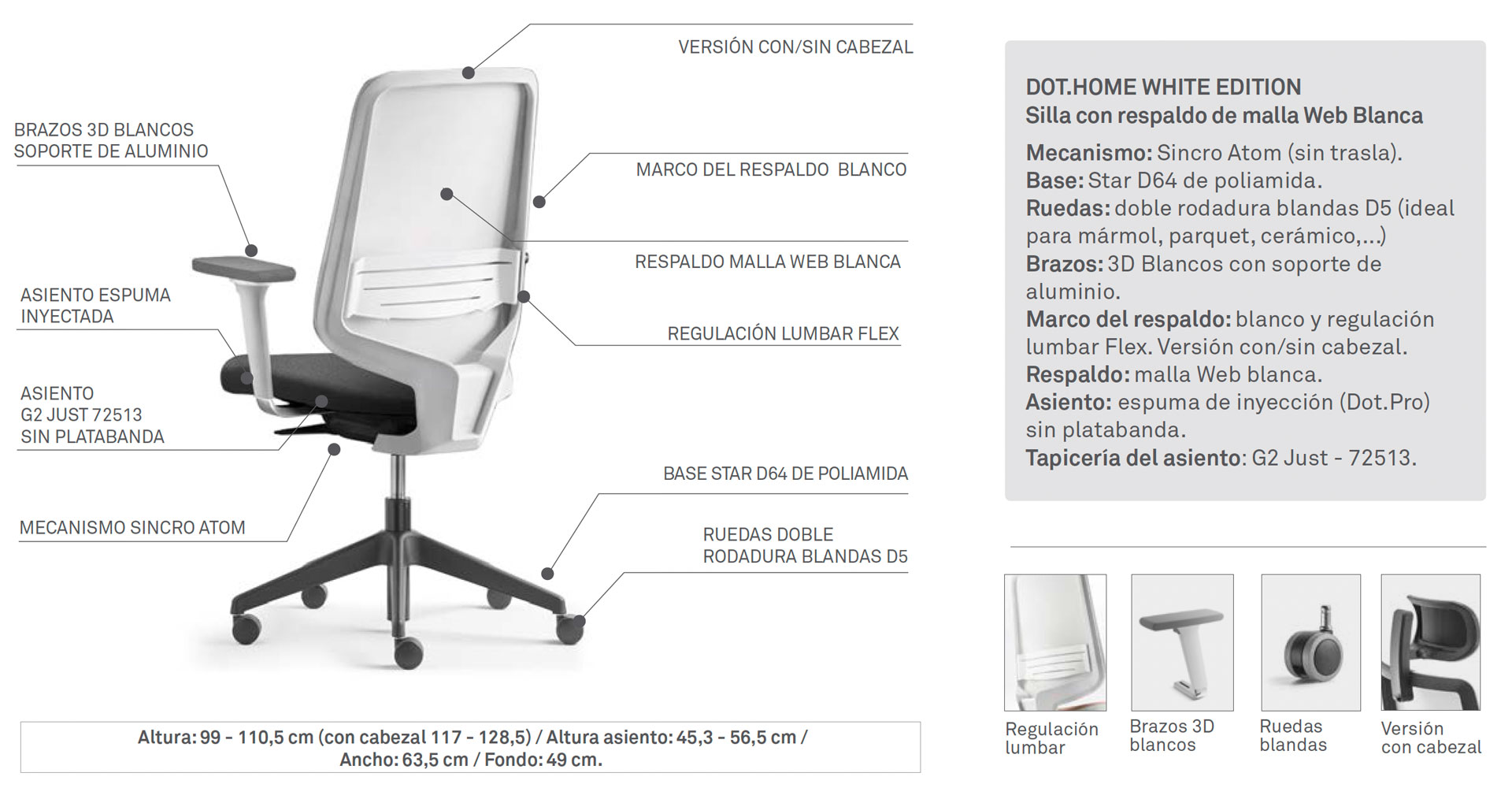 DOT.HOME WHITE EDITION Silla con respaldo de malla Web Blanca